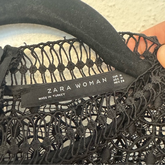 Zara Black Lace Crochet Top Fit & Flare Dress Sz. MEDIUM - Picture 6 of 6